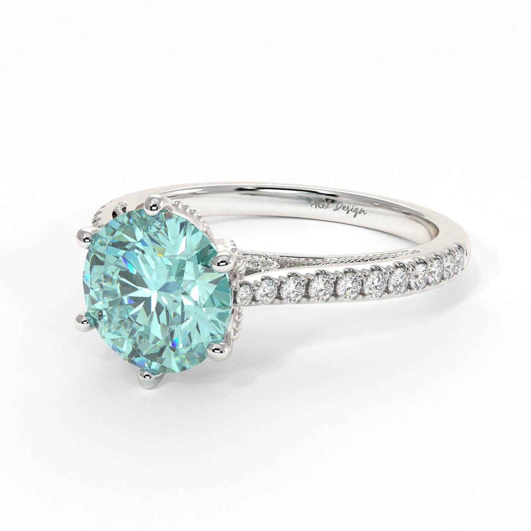 AGI Design Zoe Round Aqua-Teal Moissanite Engagement Ring