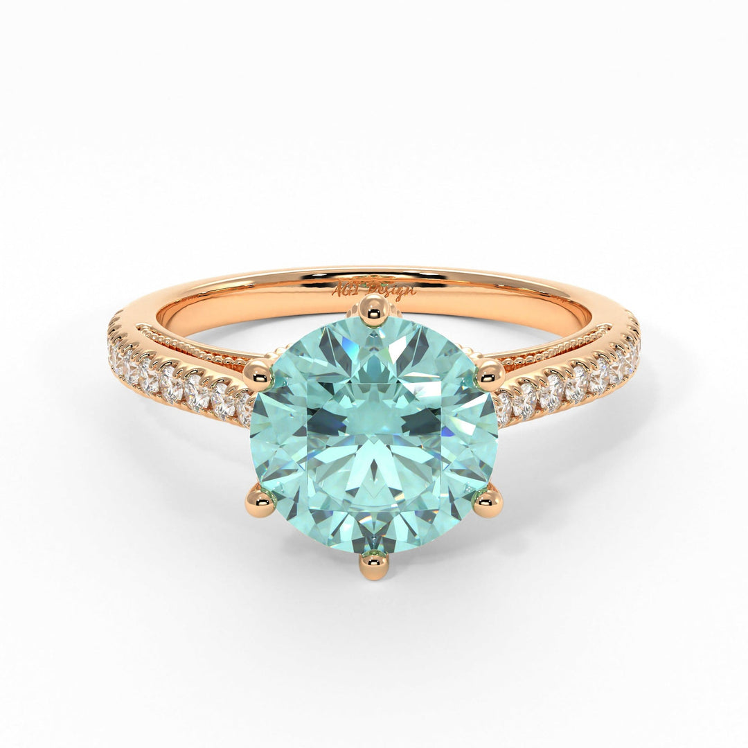AGI Design Zoe Round Aqua-Teal Moissanite Engagement Ring