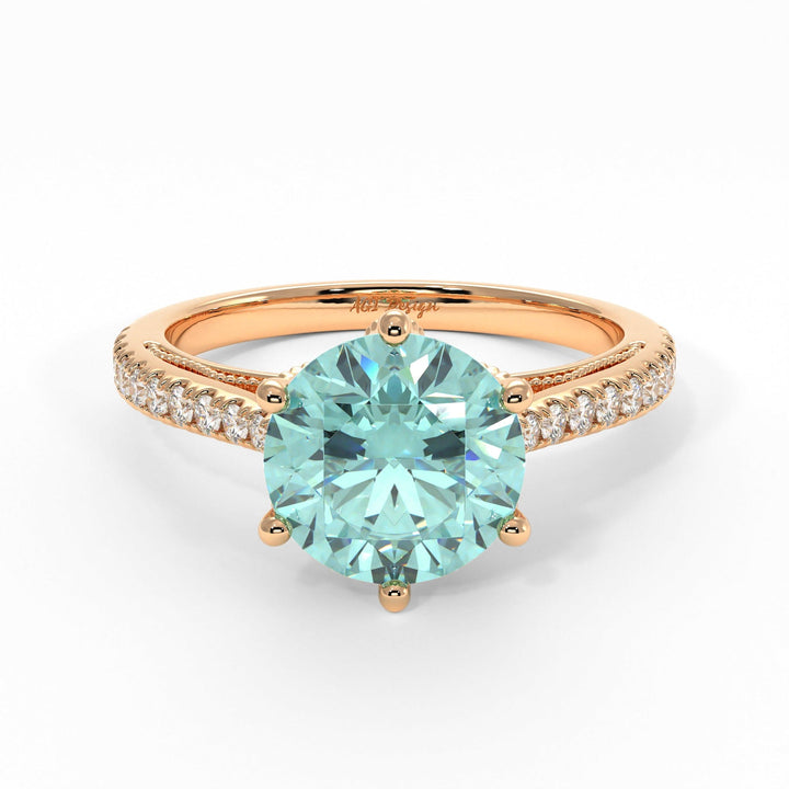 AGI Design Zoe Round Aqua-Teal Moissanite Engagement Ring