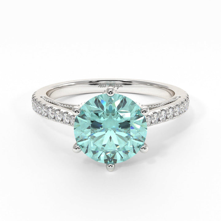 AGI Design Zoe Round Aqua-Teal Moissanite Engagement Ring