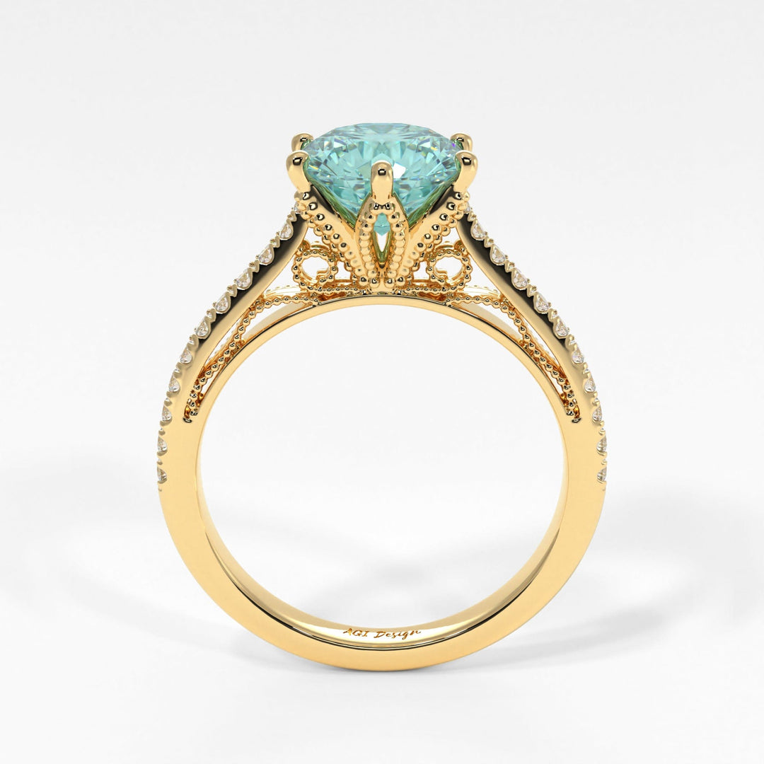 AGI Design Zoe Round Aqua-Teal Moissanite Engagement Ring