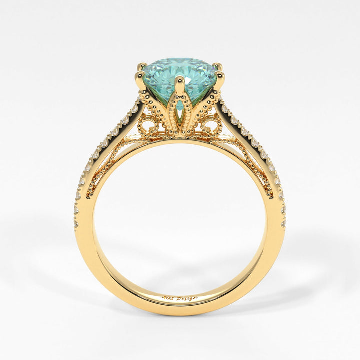AGI Design Zoe Round Aqua-Teal Moissanite Engagement Ring