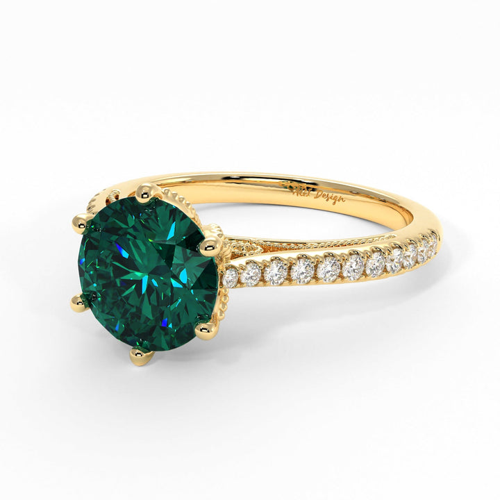 AGI Design Zoe Round Green Moissanite Engagement Ring