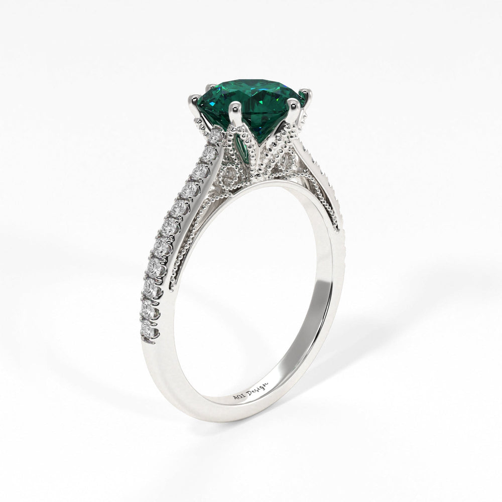 AGI Design Zoe Round Green Moissanite Engagement Ring