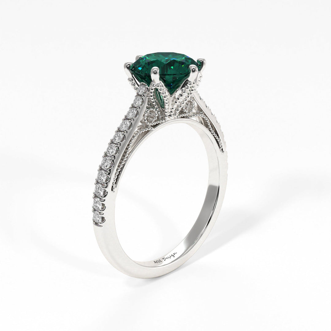 AGI Design Zoe Round Green Moissanite Engagement Ring