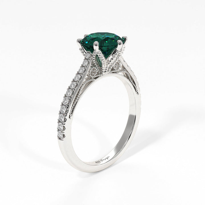 AGI Design Zoe Round Green Moissanite Engagement Ring