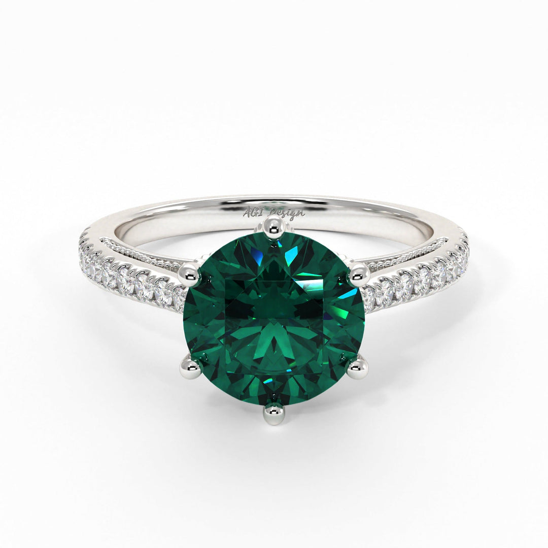 AGI Design Zoe Round Green Moissanite Engagement Ring