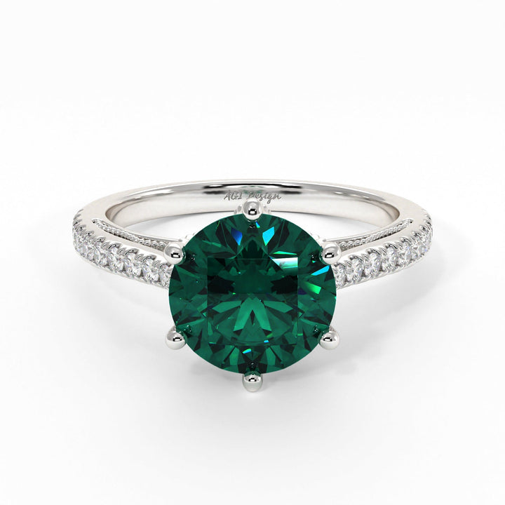 AGI Design Zoe Round Green Moissanite Engagement Ring