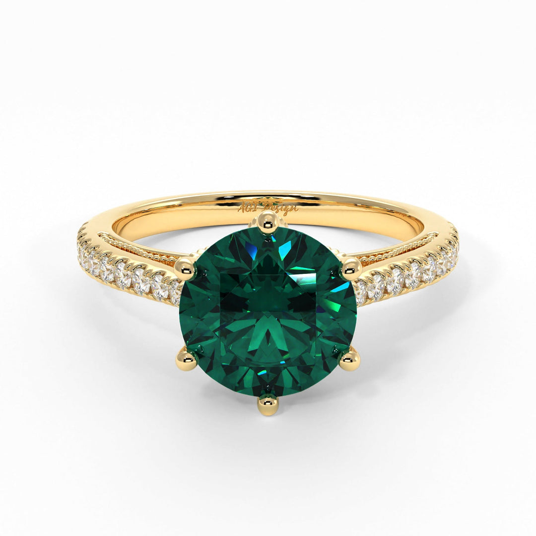 AGI Design Zoe Round Green Moissanite Engagement Ring