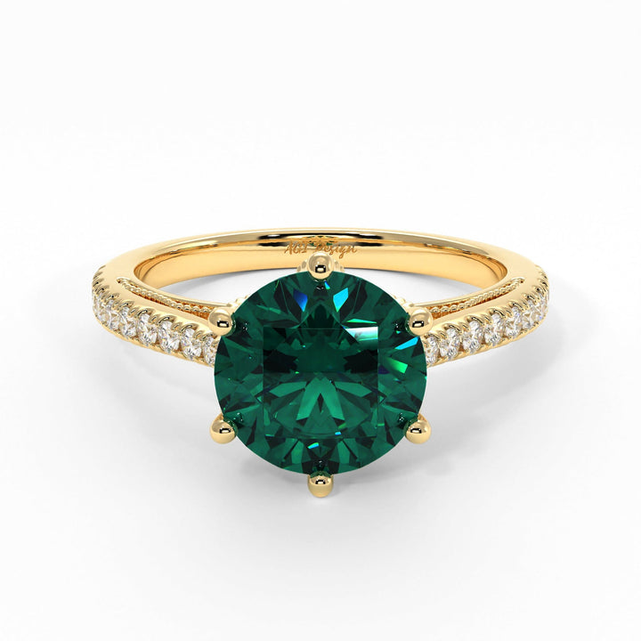 AGI Design Zoe Round Green Moissanite Engagement Ring