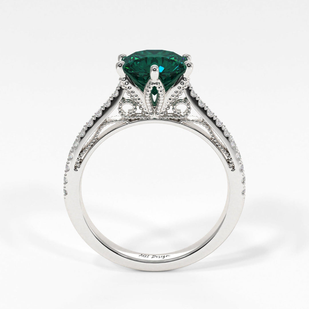 AGI Design Zoe Round Green Moissanite Engagement Ring
