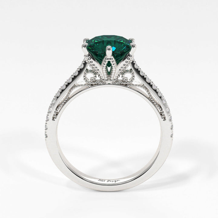 AGI Design Zoe Round Green Moissanite Engagement Ring
