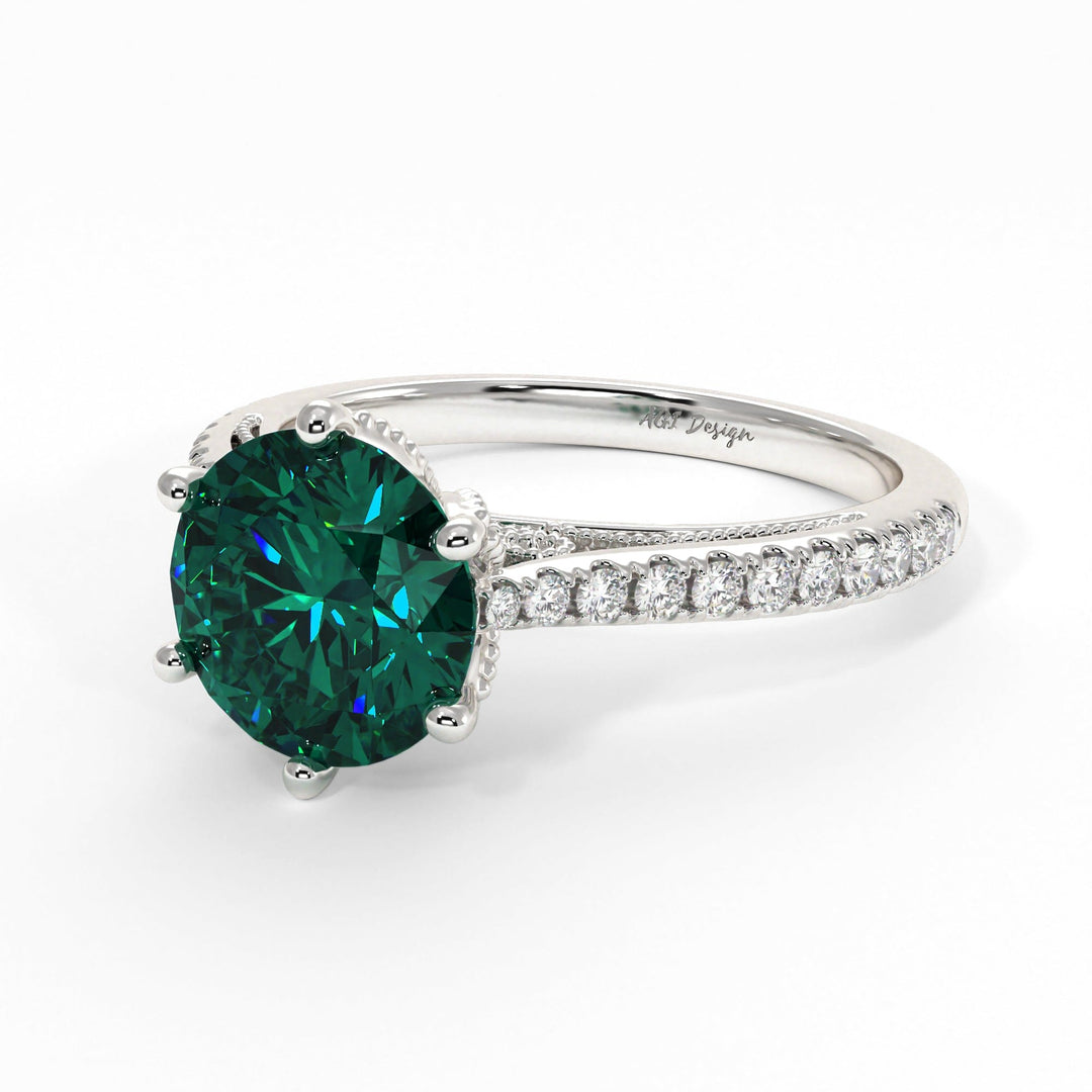 AGI Design Zoe Round Green Moissanite Engagement Ring