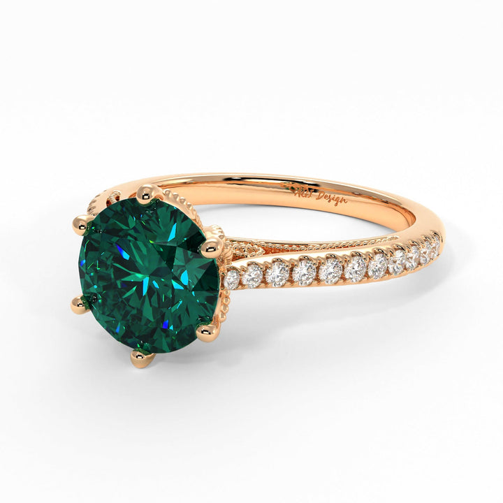AGI Design Zoe Round Green Moissanite Engagement Ring