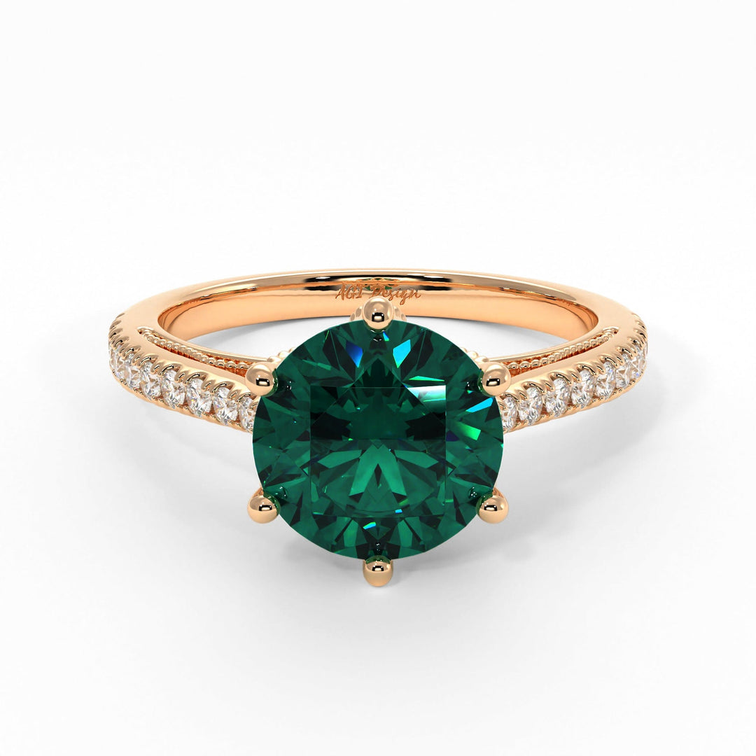 AGI Design Zoe Round Green Moissanite Engagement Ring