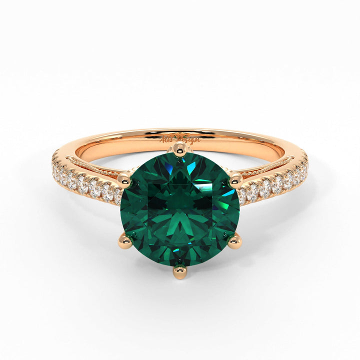 AGI Design Zoe Round Green Moissanite Engagement Ring