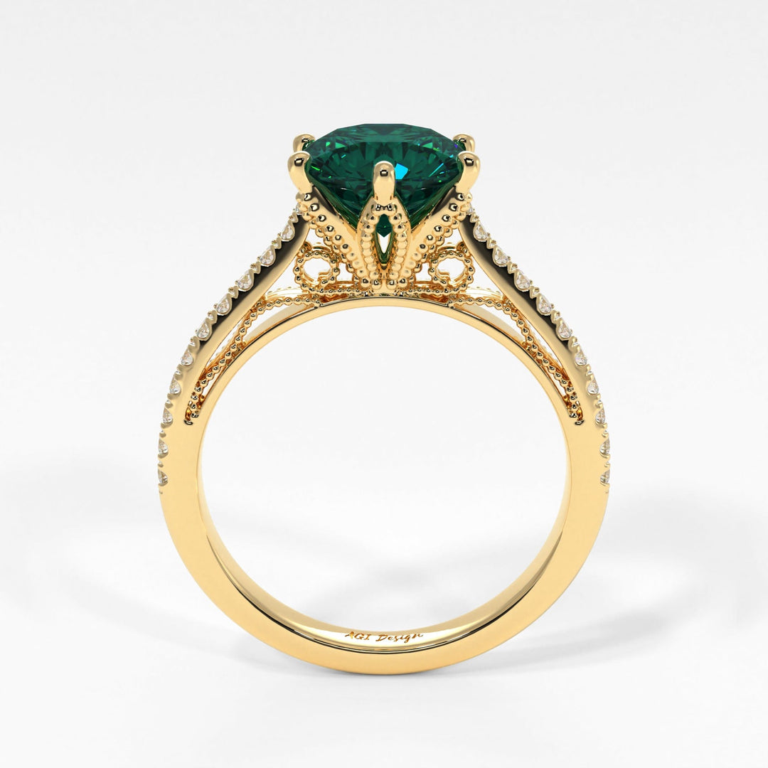 AGI Design Zoe Round Green Moissanite Engagement Ring