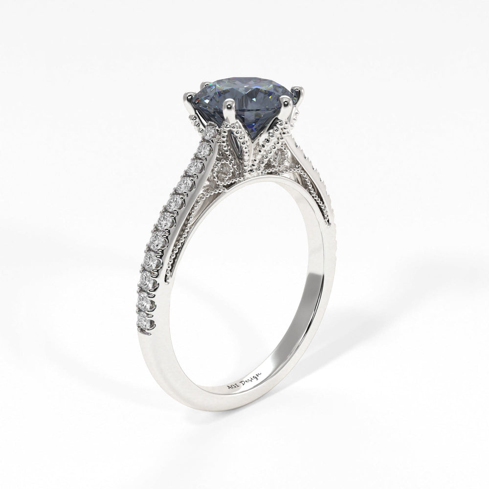 AGI Design Zoe Round Grey Moissanite Engagement Ring