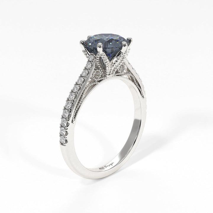AGI Design Zoe Round Grey Moissanite Engagement Ring