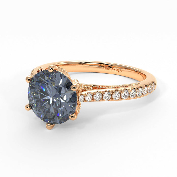 AGI Design Zoe Round Grey Moissanite Engagement Ring