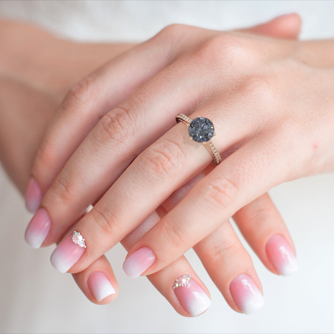 AGI Design Zoe Round Grey Moissanite Engagement Ring