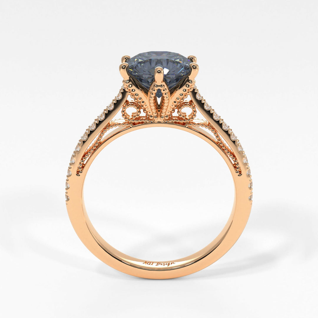 AGI Design Zoe Round Grey Moissanite Engagement Ring