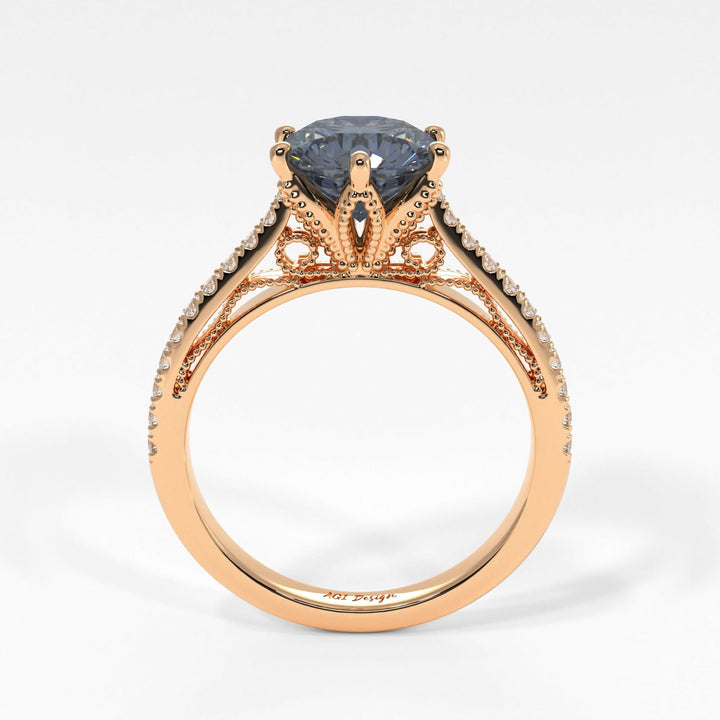 AGI Design Zoe Round Grey Moissanite Engagement Ring