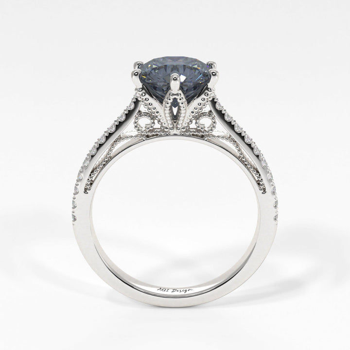 AGI Design Zoe Round Grey Moissanite Engagement Ring