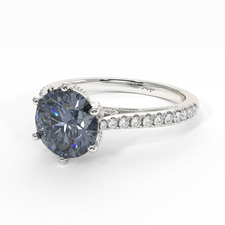 AGI Design Zoe Round Grey Moissanite Engagement Ring