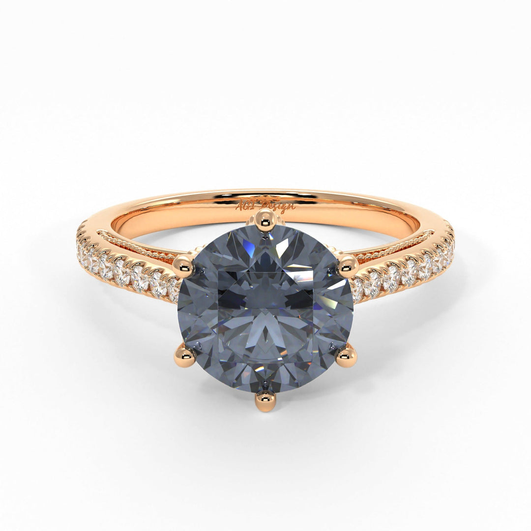 AGI Design Zoe Round Grey Moissanite Engagement Ring