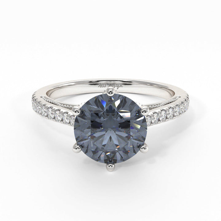 AGI Design Zoe Round Grey Moissanite Engagement Ring