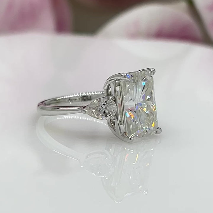 Ready to Ship  Leah 5.3ct. Radiant And Pear Shape Moissanite Engagement Ring