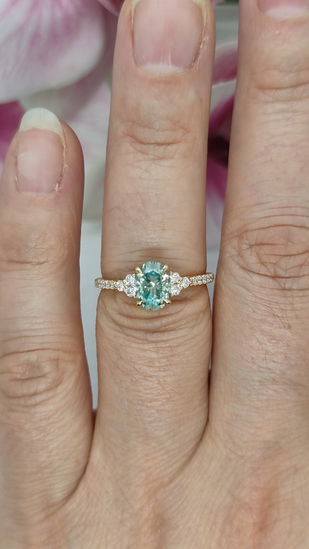 Olivia 1.5ct Oval Aqua-Teal moissanite Engagement Ring
