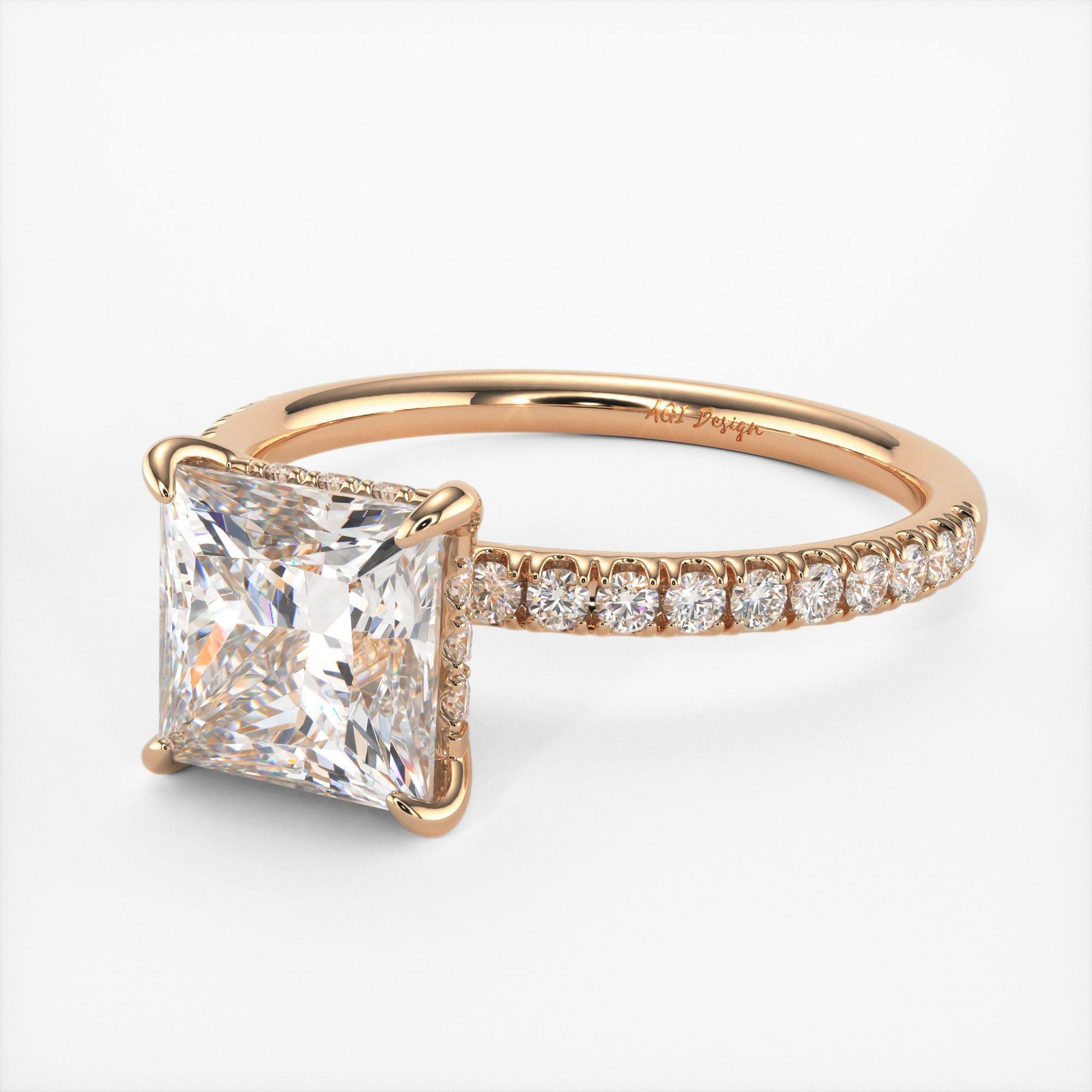 Anne Princess Cut Moissanite Engagement Ring AGI Design 6mm 1.2ct
